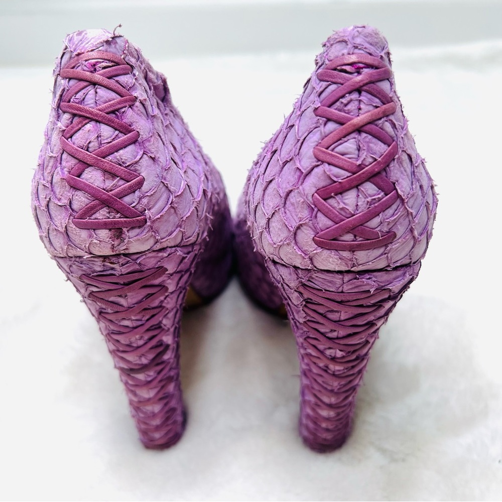 HOUSE OF HARLOW Leather Lilac Purple Peep Toe Python Pearl Pumps Heels S… - Picture 8 of 15